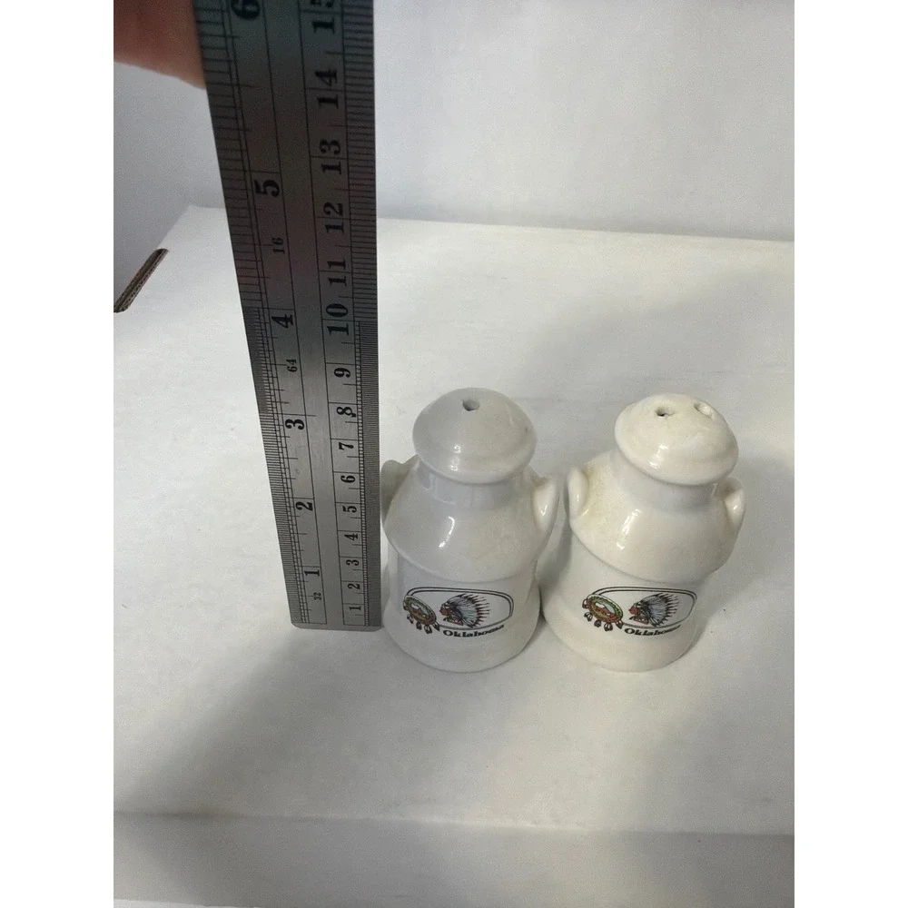 Vintage Oklahoma Souvenir Milk Jug Salt and Pepper Shakers Ceramic White Set